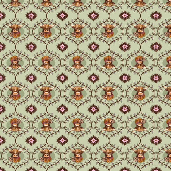 Patchworkbaumwolle Coneflower Corral Fb. Light Olive von Clothworks